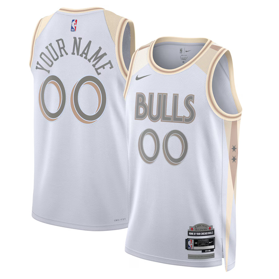 Men Chicago Bulls Nike White City Edition 2024-25 Custom Swingman NBA Jersey->new york knicks->NBA Jersey